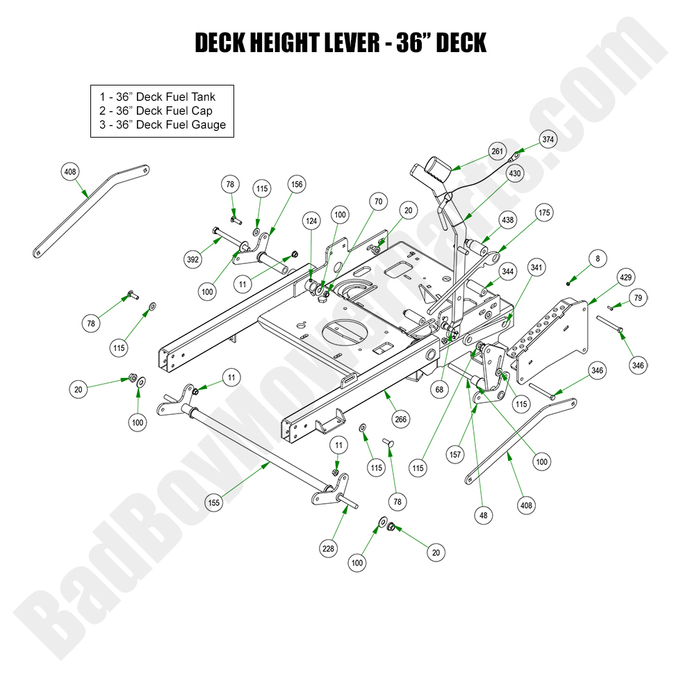 3206 - Bad Boy Mower Parts Lookup > 2023 > Revolt > Deck Height Lever - 36\" Deck